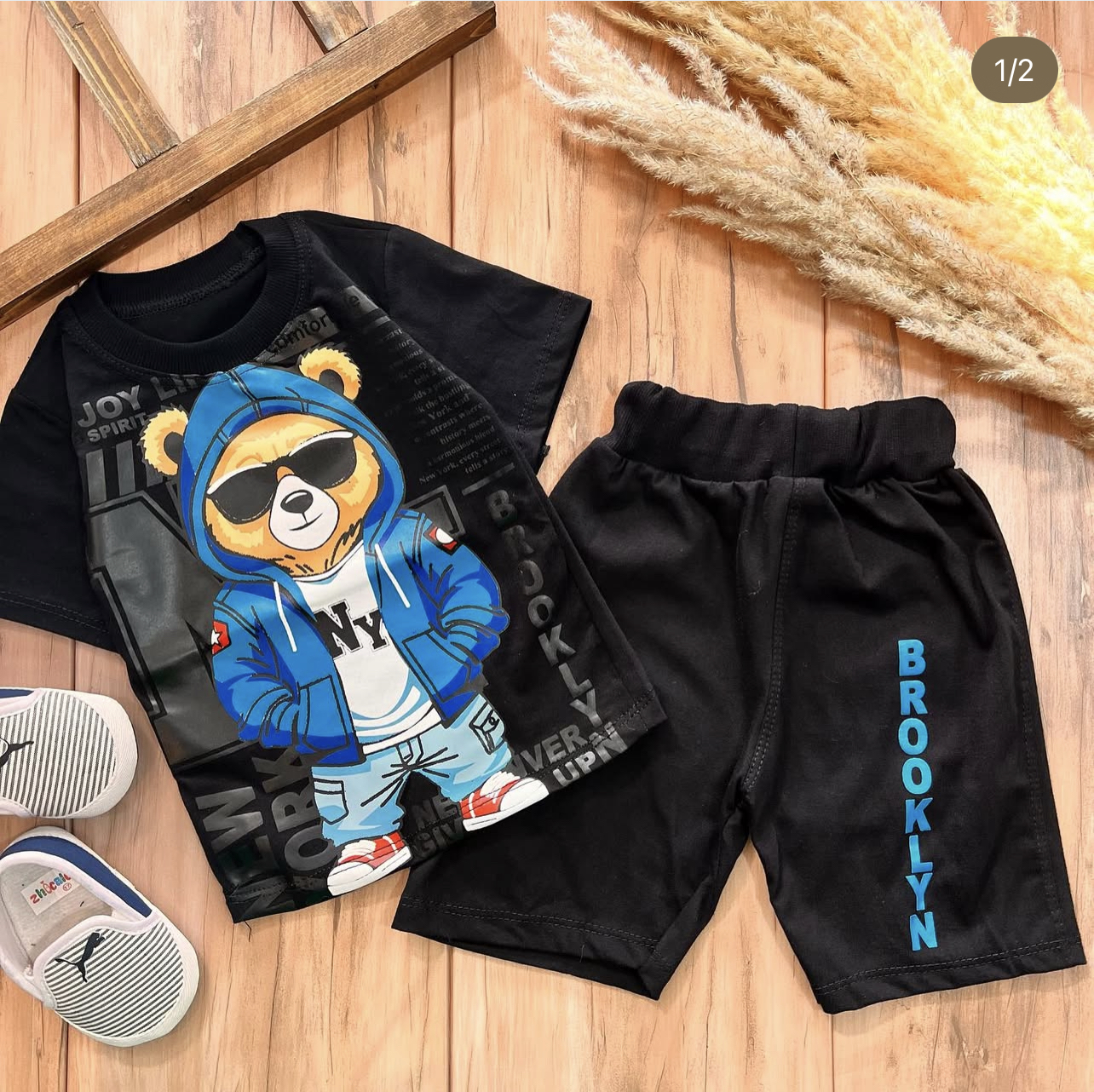 IMG_9416 تیشرت شلوارک خرس مشکی - Image 1