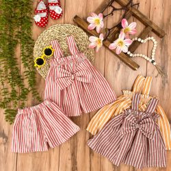 تاپ شلوارک راه راه پاپیون دار8035