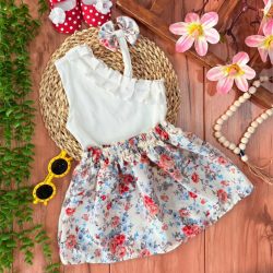 تاپ و دامن گلی سفید