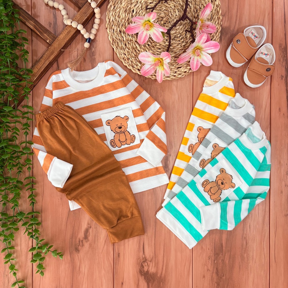 را بلوز شلوار راه راه جیب خرسی - Image 1