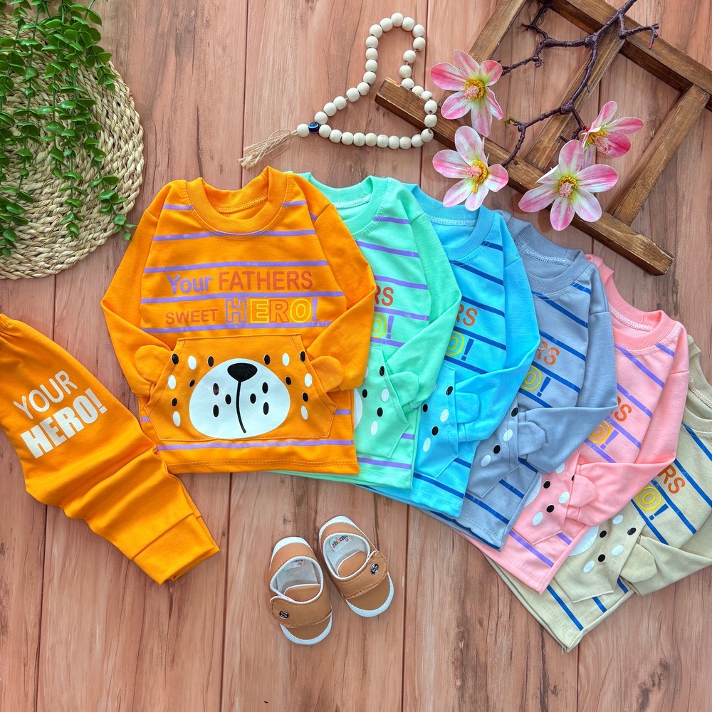 را بلوز شلوار راه راه جیب خرسی - Image 1