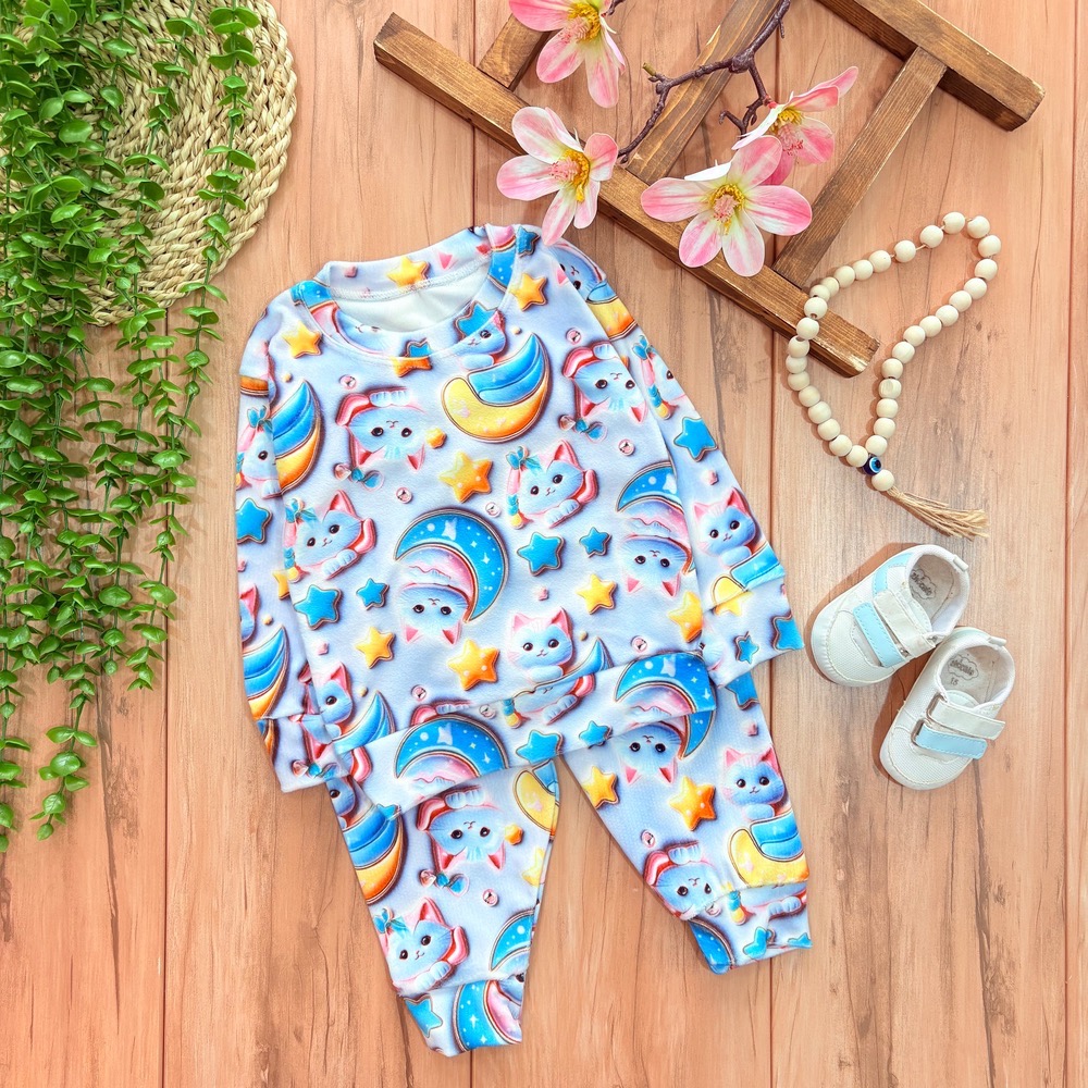 گر بلوز شلوار مخمل گربه و ماه - Image 1